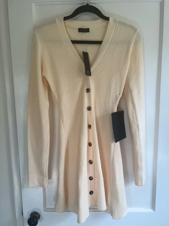 Lulu's Cream Button-Front Ribbed Mini Dress - Picture 5 of 8